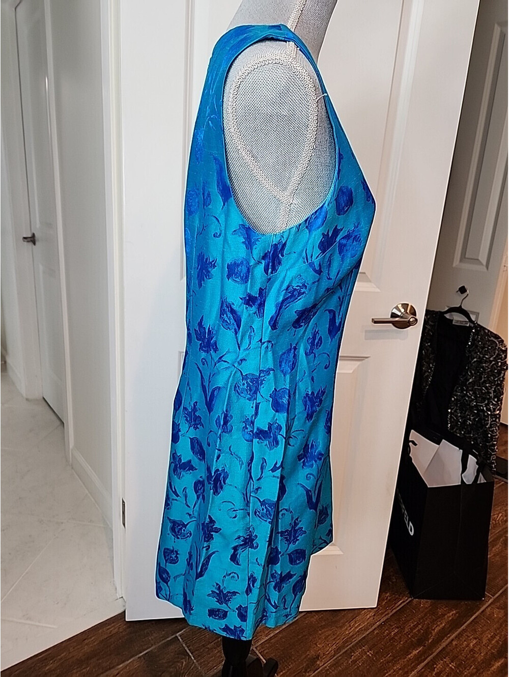 Molly Malloy Cocktail Dress Women's 12 Blue Floral Shift Midi Classic Classy - Picture 4 of 7